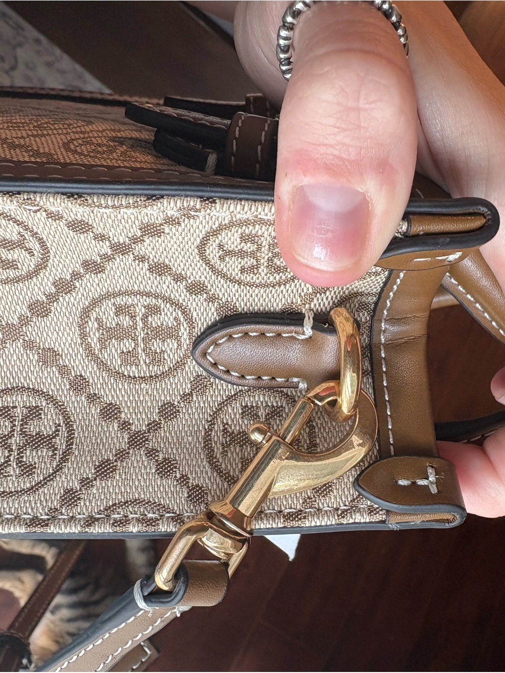 Tory Burch Beige and Brown Mini Logo Jacquard Tote - Picture 3 of 8